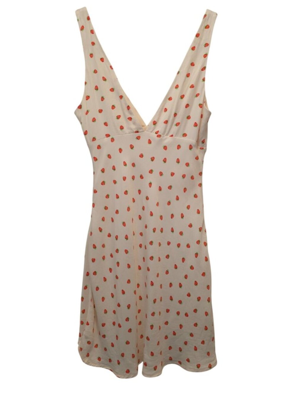 Zara Strawberry Print V-Neck Sleeveless Cream Satin Mini Summer Dress XS - Picture 3 of 8